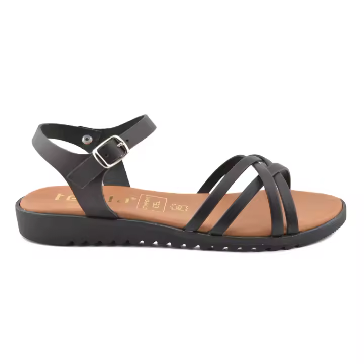 Sandalias de mujer planas negras de Piel by Tekila Piel Piel Piel rellena de gel - 1
