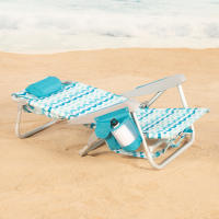 Aktive - Silla de playa plegable con respaldo reclinable en 5 posiciones, estructura de aluminio y acero, asiento de poliéster, cojín, bolsillo lateral y asas tipo mochila, diseño azul Maldivas - details 2