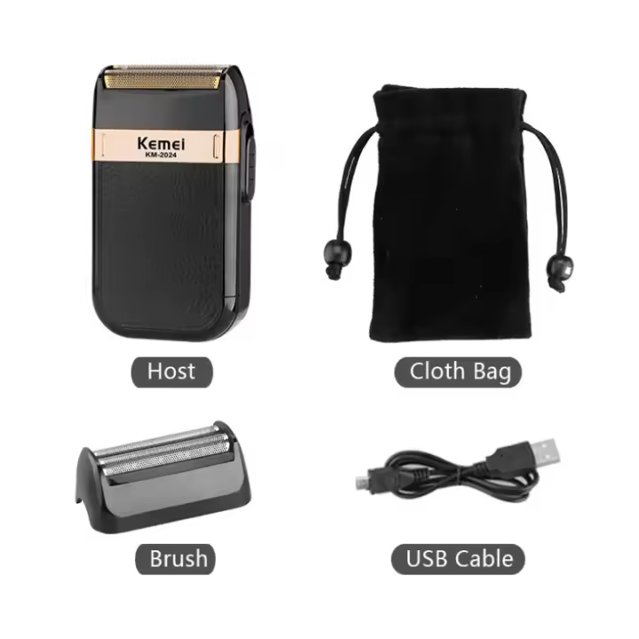 Afeitadora eléctrica de bolsillo KM-2024 con estuche de cuero para hombre. - 1