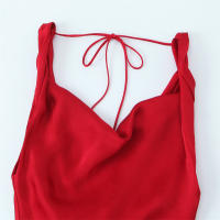 Vestido Rojo Elegante Sin Mangas Para Mujer TRAF 2025 Con Cuello En V Y Detalle De Cuerda En La Espalda Silueta Larga Fluidez - details 3