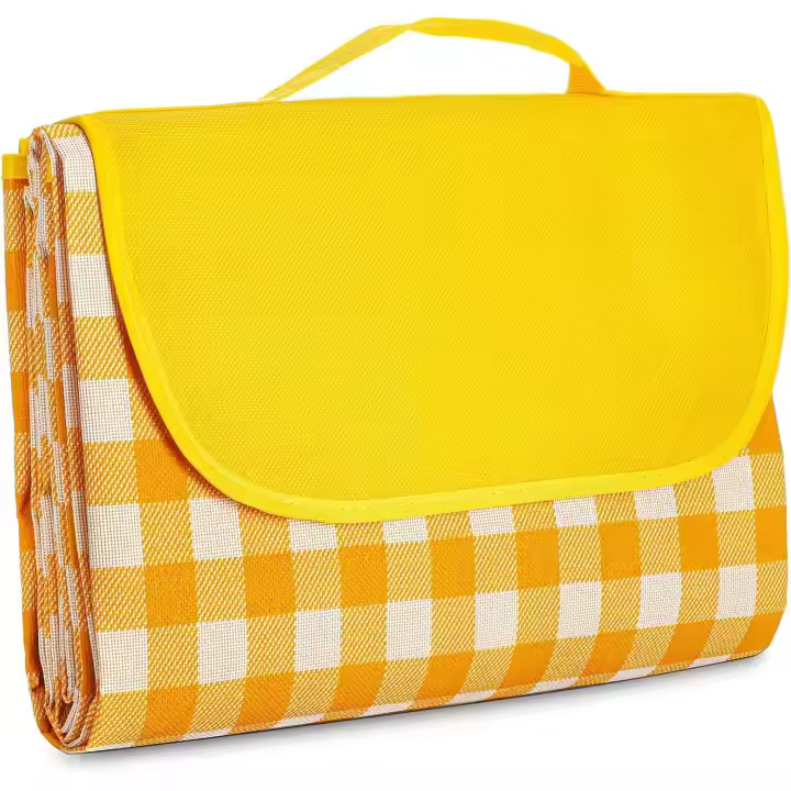 Manta de picnic impermeable plegable a cuadros amarillos manta de playa al aire libre bolso de mano adecuado para parques viajes camping - 1