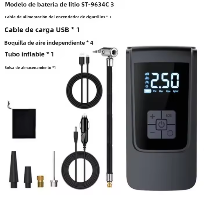 Bomba De Aire Portátil Para Coche Y Motocicleta Inflador De Neumáticos Eléctrico Compresor De Aire Para Automóviles Motocicletas Bicicletas - 1