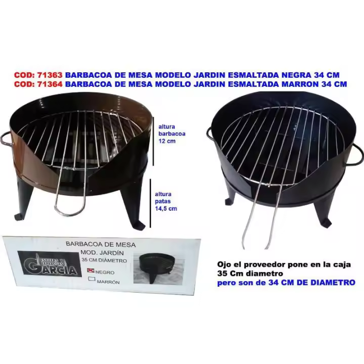 Barbacoa de mesa finstock modelo jardin esmaltada marron 34 cm - 1