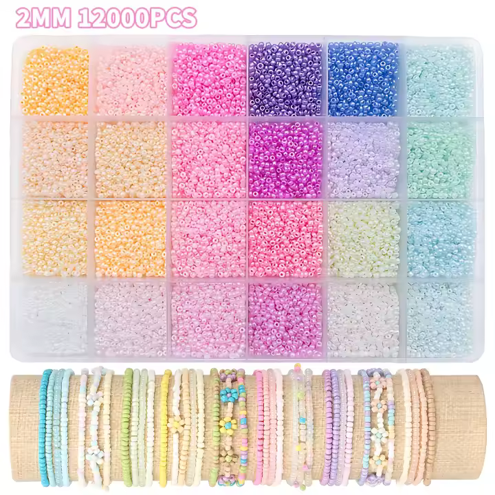 Kit De Abalorios De Vidrio De 24 Colores 2/3/4mm 12000/5760/2400 Piezas Para Fabricación De Joyas DIY Manualidades Pulseras Hechas a Mano - 1