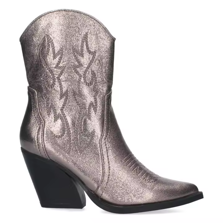 PuntoSalao Botines cowboy metalizados tacón medio detalle bordado mujer - 1