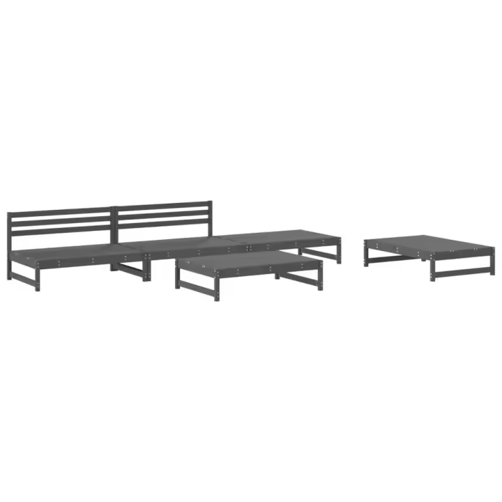 vidaXL Juego de sofás de jardín 5 piezas madera maciza de pino gris - 1