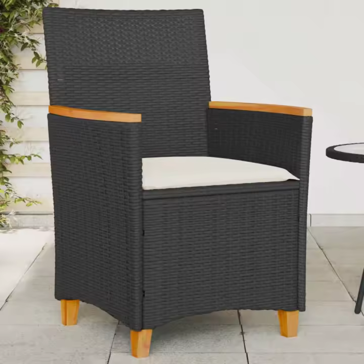 Sillas de jardín con cojín 2 uds ratán PE negro y madera acacia - 1
