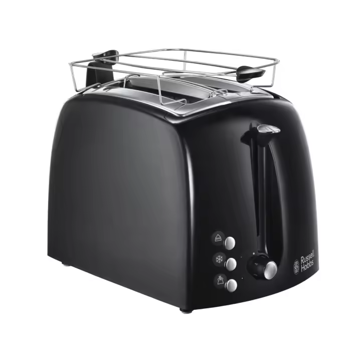 Russell Hobbs Tostadora Textures Plus 22601-56 |Tostador Con 2 Ranuras Anchas para Pan, Detalles En Acero Inoxidable, Bandeja Recogemigas, Calientapanecillos, Función Cancelar Y Descongelar, Color Negro - 1