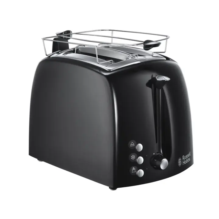 Russell Hobbs Tostadora Textures Plus 22601-56 |Tostador Con 2 Ranuras Anchas para Pan, Detalles En Acero Inoxidable, Bandeja Recogemigas, Calientapanecillos, Función Cancelar Y Descongelar, Color Negro - 1