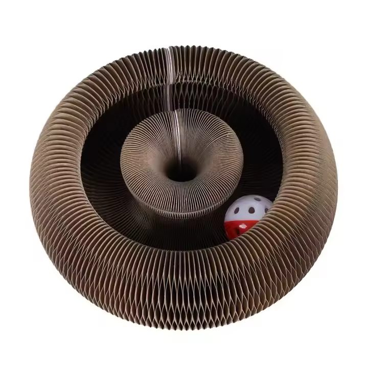 COTTECOTA-Rascador para Gatos Carton 11x11cm Rascador plegable con Bola de Juguete, Tabla de Rascar para Gatos de Cartón Corrugado,tabla rascadora para gatos, tabla rascadora, alfombrilla para gatos, juguete para gatos, juguete para gatos - 1