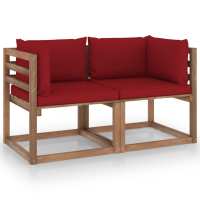 vidaXL Sofá de jardín de palets de 2 plazas con cojines en color Azul claro/Crema/Rojo vino tinto y más | acolchados duraderos para sofás de jardín terraza exterior - details 2