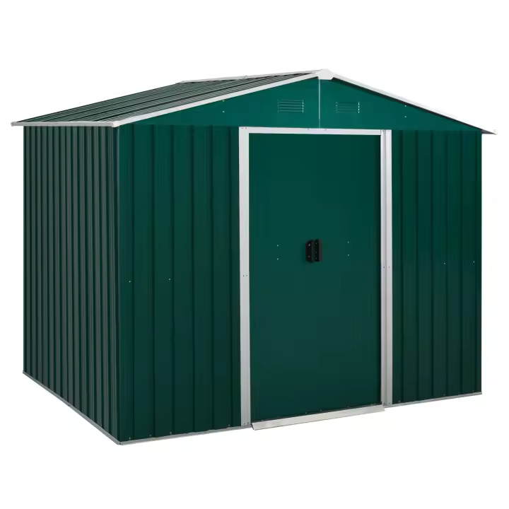 Outsunny Caseta de Jardín de 3,6 m² 236x174x190 cm Cobertizo Exterior de Acero Galvanizado para Almacenar Herramientas con Puertas Correderas y 4 Ventanas para Terraza Patio - 1