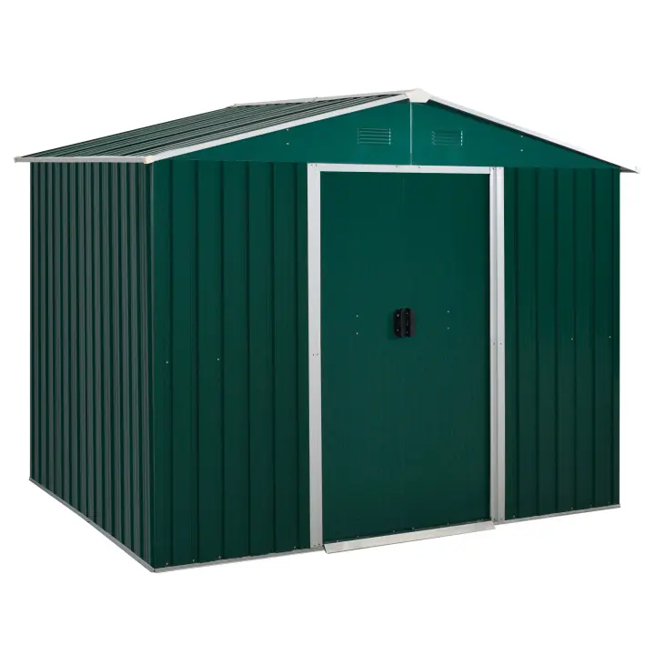 Outsunny Caseta de Jardín de 3,6 m² 236x174x190 cm Cobertizo Exterior de Acero Galvanizado para Almacenar Herramientas con Puertas Correderas y 4 Ventanas para Terraza Patio - 1