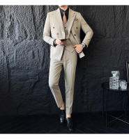 Traje Tres Piezas De Calidad Alta Con Rayas Y Color Sólido Estilo Coreano Traje Slim-fit Con Chaleco Y Pantalones Para Hombres - details 8