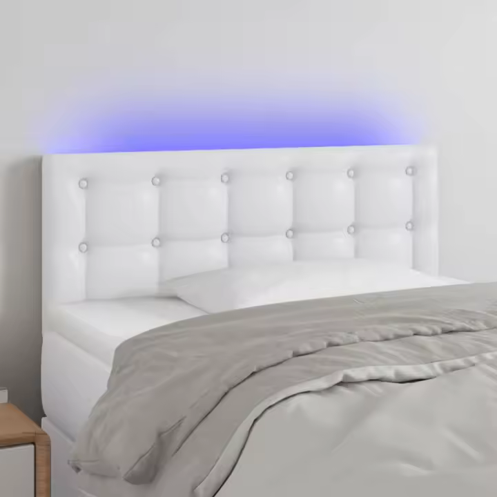 vidaXL Cabecero con LED cuero sintético blanco 100x5x78/88 cm - 1