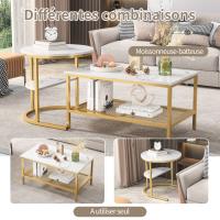 Set de Mesas de Centro Modernas Doradas con Estante, Tablero Efecto Mármol Blanco, Mesa de Café Rectangular + Mesa Auxiliar Redonda, Diseño Nido para Salón - details 3