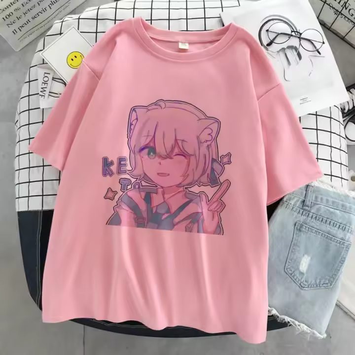 Camiseta Kawaii De Mujer Estampado De Dibujos Animados Rosa Harajuku Aesthetic Moda Coreana Y2k Casual Manga Corta O-Neck - 1