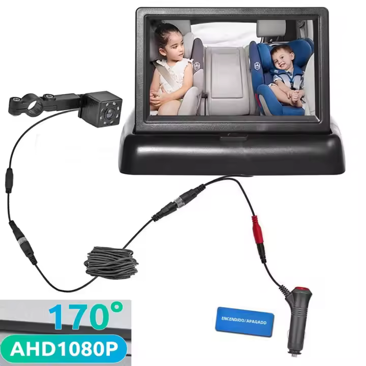 Monitor De Retrovisores Babi 4.3 Pulgadas AHD 1080P Plegable Con Visión Nocturna Cámara De Retroceso LCD TFT De Alta Definición Para Coche - 1