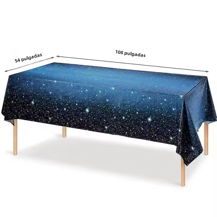 Mantel Espacial Estrellado Decoración De Fiesta Tema Galaxia Cubierta De Plástico Para Cumpleaños Mantel Rectangular Desechable - 1