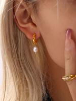 Pendientes Colgantes de Perla Natural de Agua Dulce + Maple Inoxidizable Dorado 18K,Aros Retorcidos Chapayos en Oro,Joyería de Moda para Mujer,Diseño Elegante y Sofisticado, Resistentes al Agua,Duraderos, accesorios de Lujo,Idea de Regalo para Cumpleaños - details 2