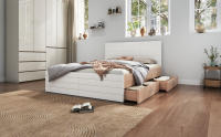 Cama Doble Cama de Madera Sistema de Cama 160 × 200cm con 2 Gatos, Cama Modern incluye Marco de Cama y Marco de listones-207 × 80 × 165cm (L× A × W) juego De Roble/Blanco (sin colchón) - details 4
