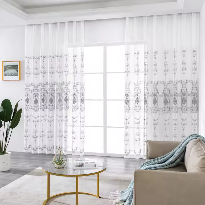 Cortinas Transparentes De Encaje Para Sala De Estar Y Dormitorio Con Ojales 2 Panel Cortina Ligera Para Decoración Del Hogar Estilo Moderno - 1