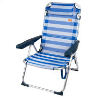 Aktive - Silla playa plegable, 48x60x90 cm, respaldo reclinable 5 posiciones, soporta un peso máximo de 110 kg, topes antivuelco, estructura aluminio, tejido textileno, incluye cojín acolchado, tumbona exterior - details 4