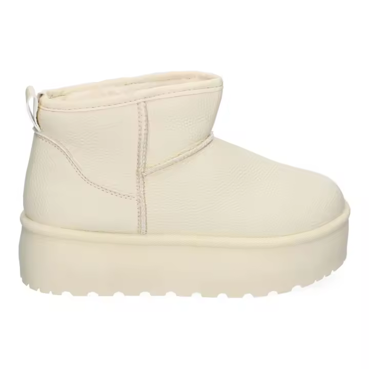 PuntoSalao Botas australianas polipiel plataforma para mujer color beige SL-725 - Botín Plano para Mujer con plataforma  Estilo Australiano  Forrado de Pelo  de Punta Redonda - 1
