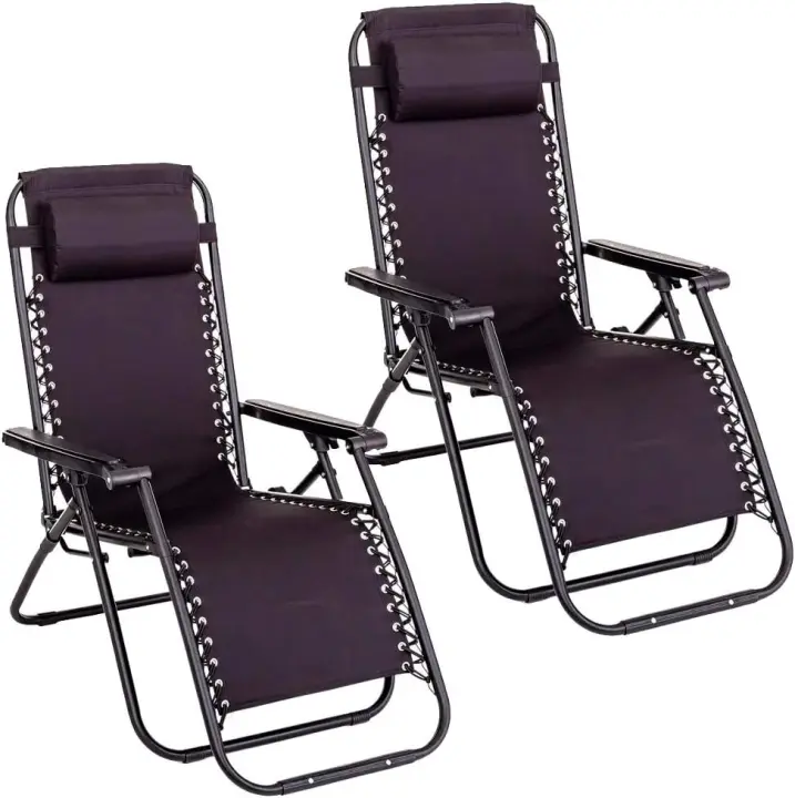 Wonduu Pack de 2 Sillas Tumbona Gravedad Cero Gris – Reclinables con Bloqueo de Seguridad – Tejido Oxford y Acero – Uso Interior y Exterior – Con Cojín Reposacabezas - 1