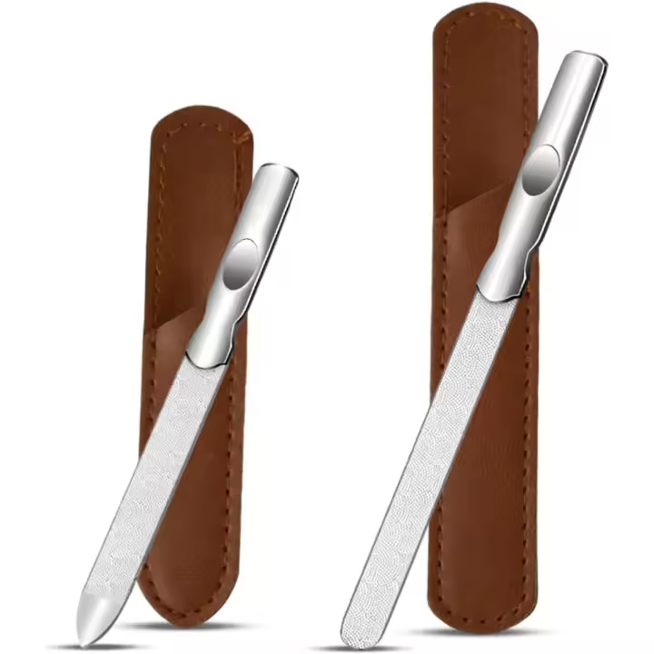Lime à ongles professionnelle en acier inoxydable, limes à ongles en métal double face avec poignée antidérapante, lime à ongles fine/grossière pour manucure - Ensemble de limes à ongles 2 pièce - 1