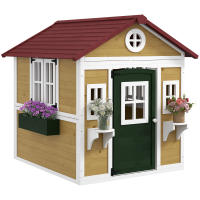 Outsunny Casa de Jardín Infantil Casa de Madera para Niños con Puerta Ventanas Jardineras y Soportes de Flores 114x126,4x135 cm - details 0