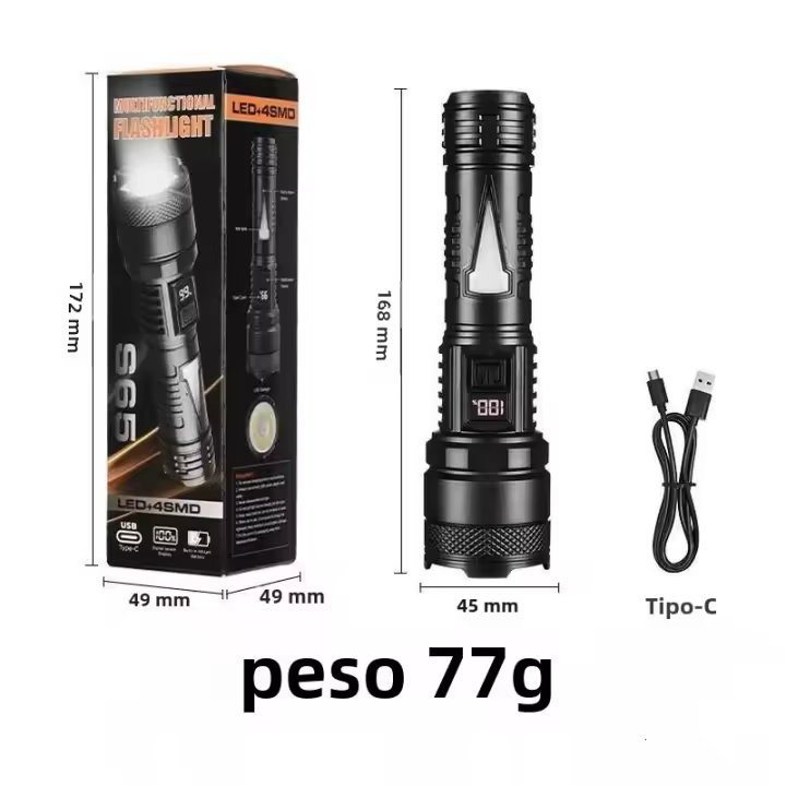 Linterna LED Recargable Portátil De 1500W Con Batería Integrada Impermeable Luz De Torcha De Alta Potencia Para Exteriores - 1