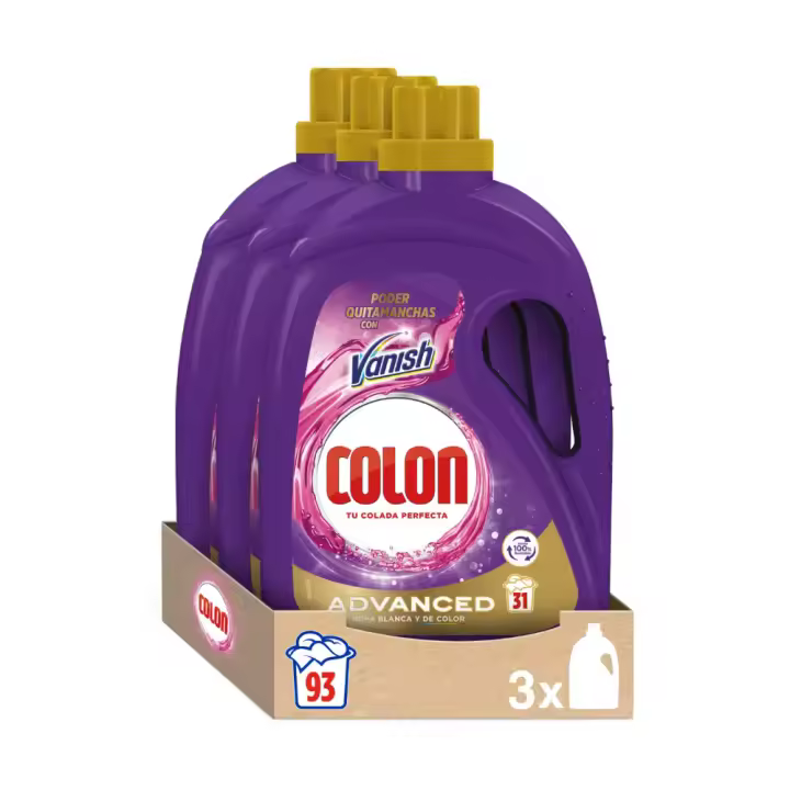 Colon Detergente para la Ropa, Gel 93 Lavados, Higiene Advanced y Vanish Advanced, Formato 3x31 Lavados - 1