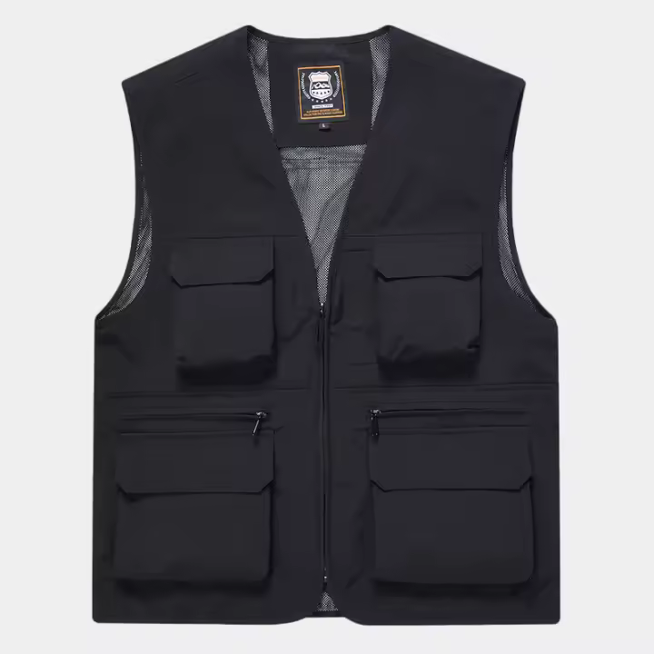 Chaleco De Moda Para Hombre FGKKS Color Sólido Estilo Herramienta Delgado Con Multiple Bolsillos Casual Cierre De Cremallera Talla Regular - 1