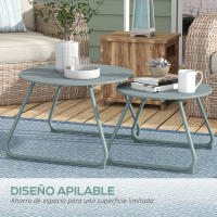 Outsunny Juego de 2 Mesas de Jardín Apilables Mesas Auxiliares de Jardín Redondas con Estructura de Metal y Recubrimiento Epoxi Anticorrosivo para Balcón Terraza Patio Azul - details 3