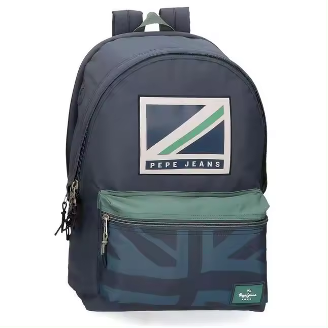 Mochila Portaordenador Pepe Jeans Tom 44 cm azul y verde adaptable a carro - compartimento independiente en la parte de atrás con acceso directo a un bolsillo acolchado específico para llevar el portátil y la tablet - 1