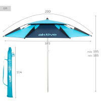 Aktive - Sombrilla de playa y pesca antiviento 200 cm, azul, protección UV50, ventilación superior, inclinación ajustable, 8 varillas de fibra de vidrio, tubo 22/25 mm, funda incluida - details 3