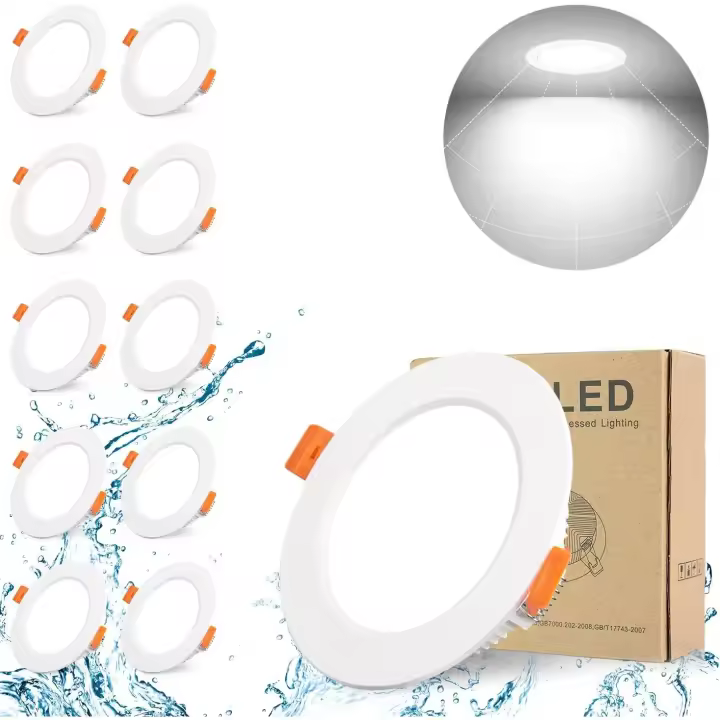 Paquete de 10 Focos Led Encastrable Extra Plat Salle de Bain Blanc IP44 LED, 5W 500LM Equivalente a 50W Incandescencia, Blanc Froid 6000K, AC220-240V, Rond Plafond Encastré Pour Cuisine Chambre Salon - 1