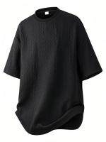 Camiseta De Hombre Con Rayas Estampadas Cuello Redondo Manga Corta Tejido Jacquard Elástico Ropa Casual Transpirable Y Cómoda Para Uso Diario Playa Verano Deporte - details 1