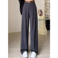 Pantalones Clásicos Para Mujer Estilo Coreano High Waist Pantalones Rectos Anchos De Oficina Moda Lady Pantalones Gris Talla Grande - details 3