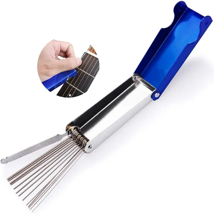Guitar Saddle File Saddle Nut Slot Tool Juego de archivos de puente de guitarra para guitarra, bajo acústico, ukelele bajo, 13 agujas hebilla de acero inoxidable, azul - 1