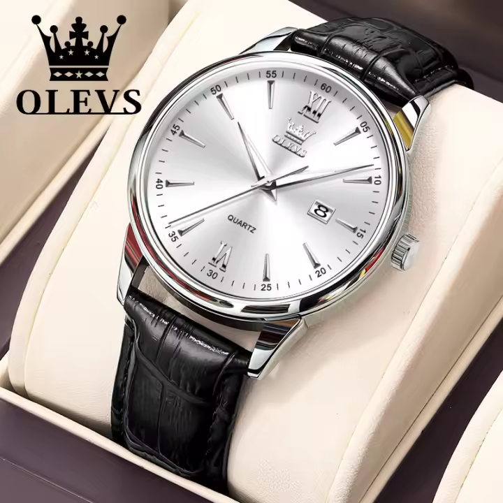Reloj De Negocios Lujo Para Hombre OLEVS Con Correa De Cuero Resistente Al Agua Y a La Choque Movimiento Cuarzo Display Numeral Romano Estilo Casual - 1
