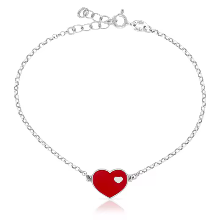 FIRENZE SILVER Pulsera de Plata de Ley 925 con corazón esmaltado 1x0,5x18 Cm. - 1