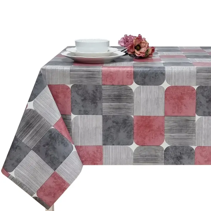 Mantel PVC, Mantel de hule, Mantel impermeable, Para el hogar, Cocina, Comedor, Fácil de limpiar, Cuadrados, Modernos, Gris, Rojo, Plateado - 1