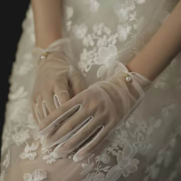 Guantes De Boda Elegantes Para Novia Con Lazo Accesorios De Boda Para Damas Guantes De Noche Formales De Encaje Rayón Talla Única - 1