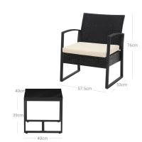 Conjunto de muebles de ratán para jardín de 3 piezas, incluye 2 sillas y 1 mesa de centro, fácil montaje, perfecto para balcón y terraza, disponible en negro y beige, negro y blanco, todo negro - details 33