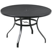 Outsunny Mesa Jardín Exterior Redonda de Acero Ø115x72 cm Mesa Terraza Exterior con Tablero de listones Agujero para Sombrilla Estable Resistente a la Intemperie Fácil de Montar Negro - details 0