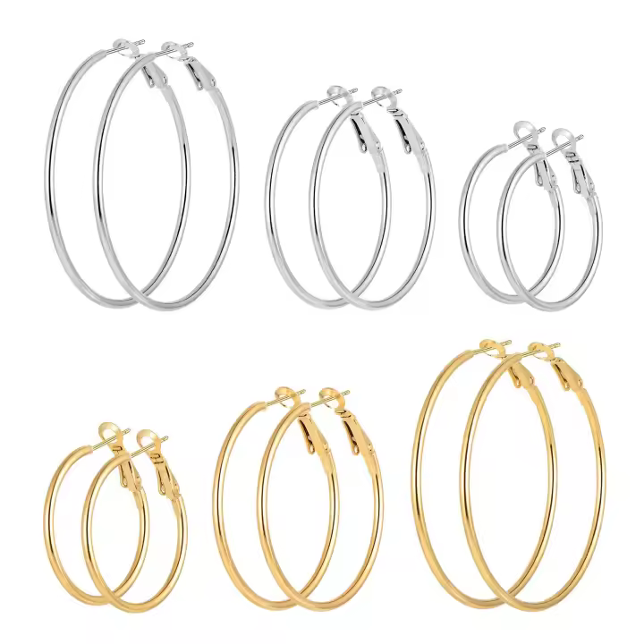 Pendientes de Mujer con Baño de Oro, Juego de 3 piezas de aros con diseño Geométrico exaggerado, Regalos para Madres y Novias. - 1