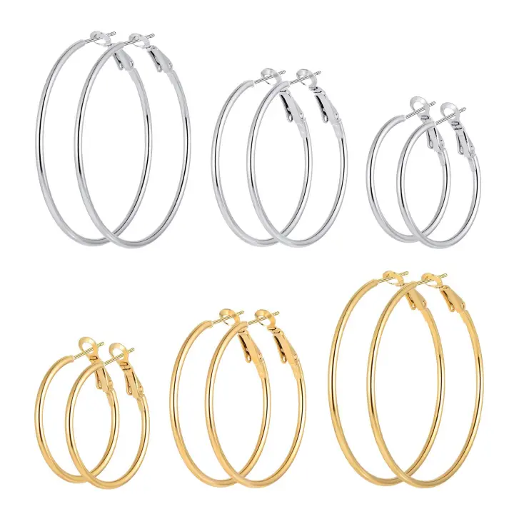 Pendientes de Mujer con Baño de Oro, Juego de 3 piezas de aros con diseño Geométrico exaggerado, Regalos para Madres y Novias. - 1
