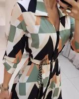 Vestido Liso Con Estampado Clásico De Rayas Blusa Y Vestido Casual Elegante Cuello V Manga Regular Polyester Midi Adecuado Para Mujer - details 1